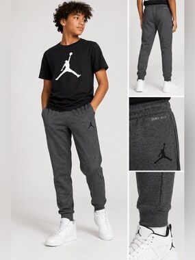 Jordan Nike Dri-FIT Boys’ XL 13–15 Athletic Jogger Pants – Charcoal Grey